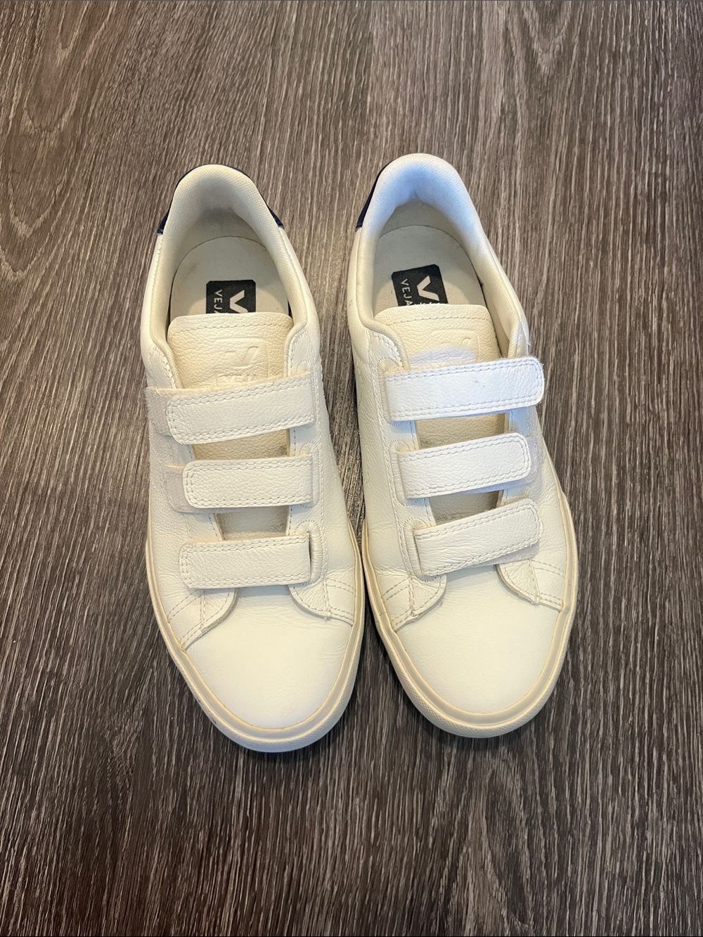 Veja White Velcro Leather Sneakers